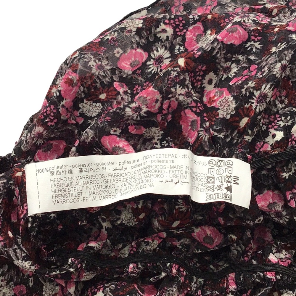 Zara Floral Print Pink Black Ruffle Neck Blouse, size M - Picture 11 of 14